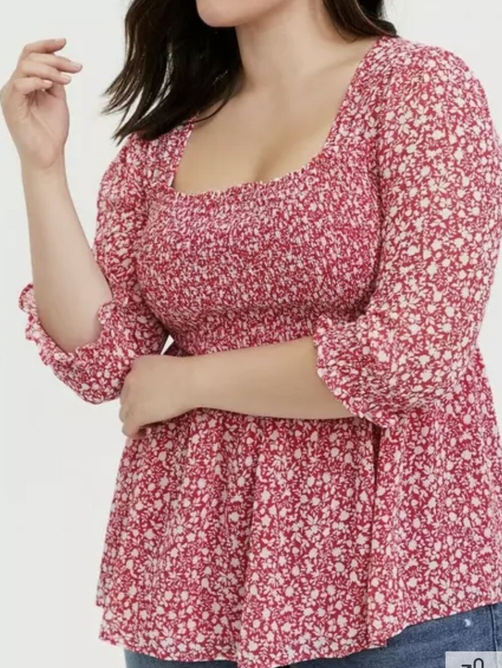 EUC Torrid Pink And White Babydoll Chiffon Smocked Top